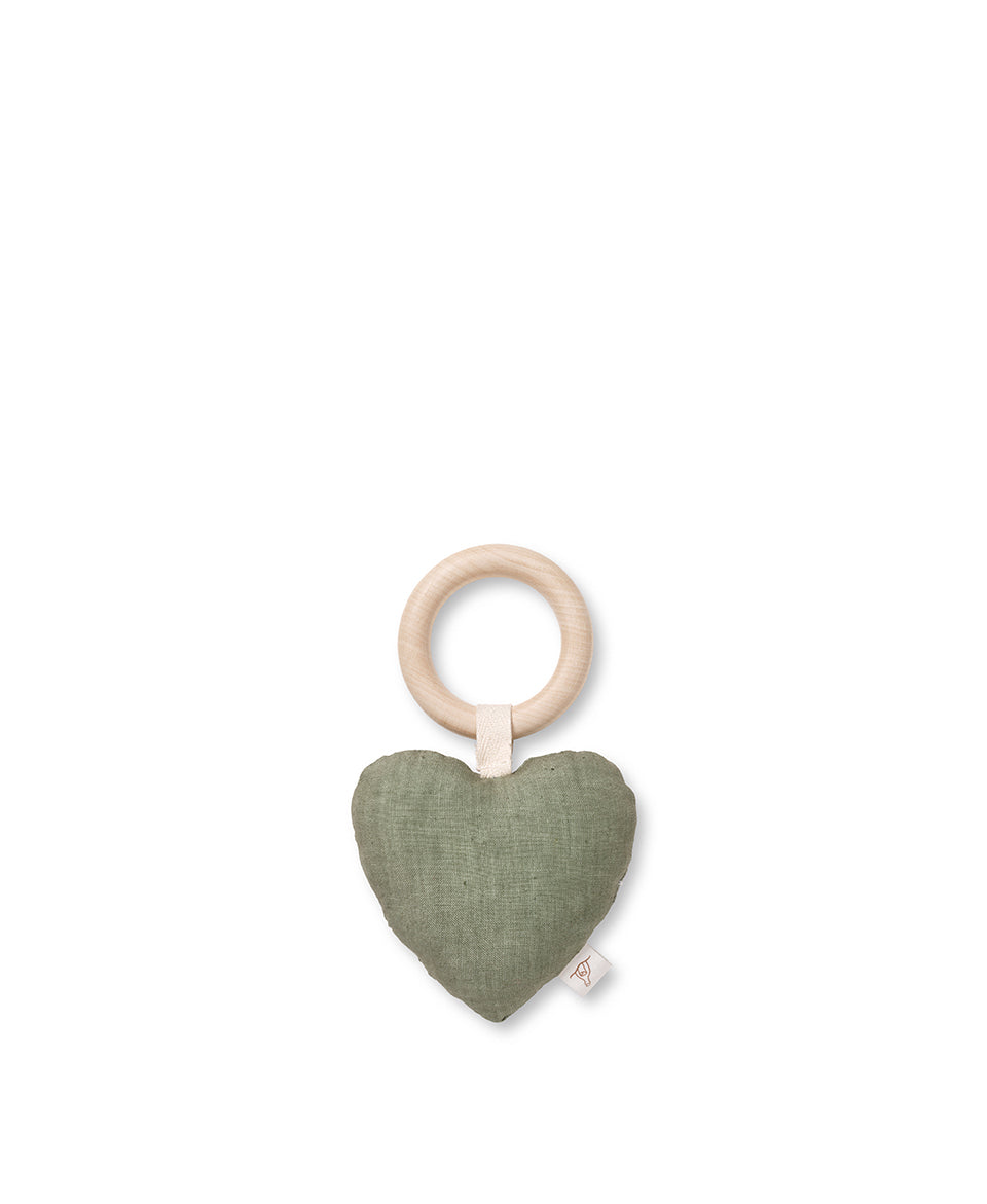 Hochet avec anneau de dentition Lara, Heart, Forest Green