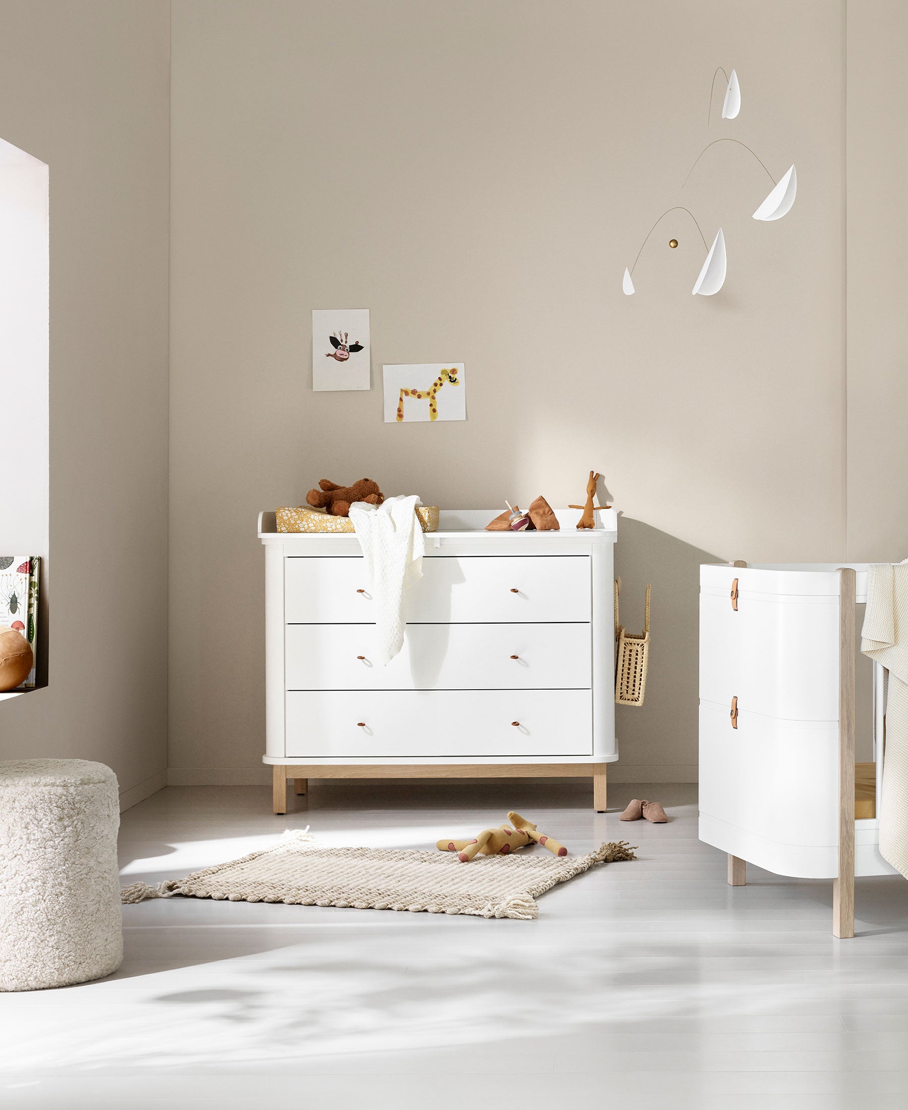Commode à langer 3 tiroirs Wood, blanc/chêne