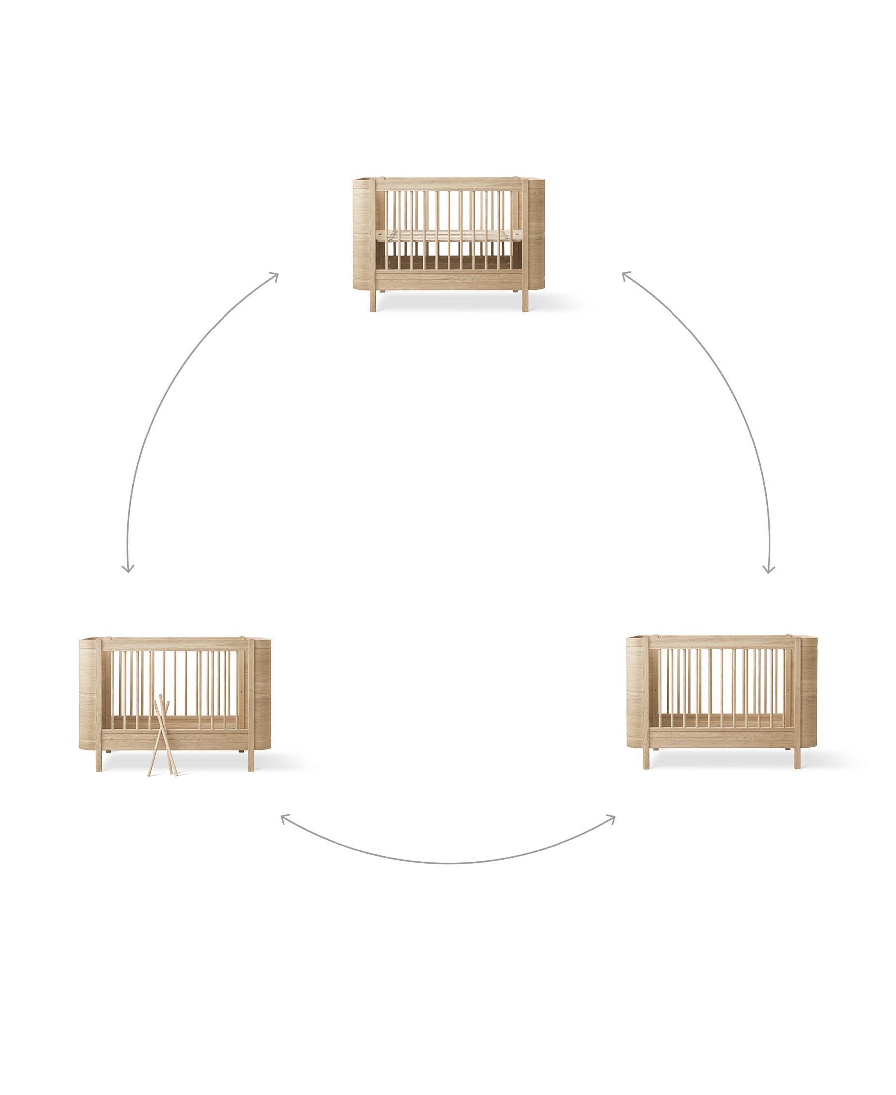 Lit bébé évolutif Wood Mini+, chêne