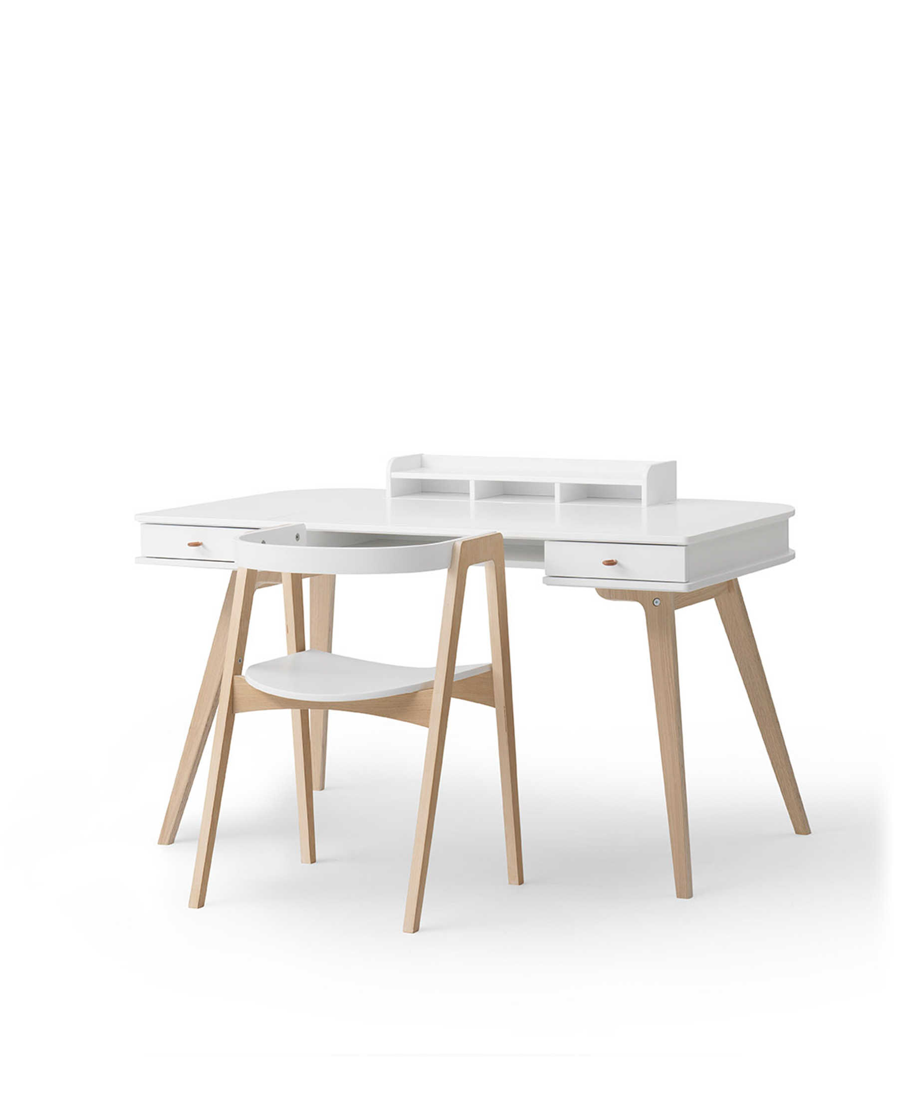 Bureau Wood 66 cm & chaise Wood avec accoudoirs, l'ensemble, blanc/chêne