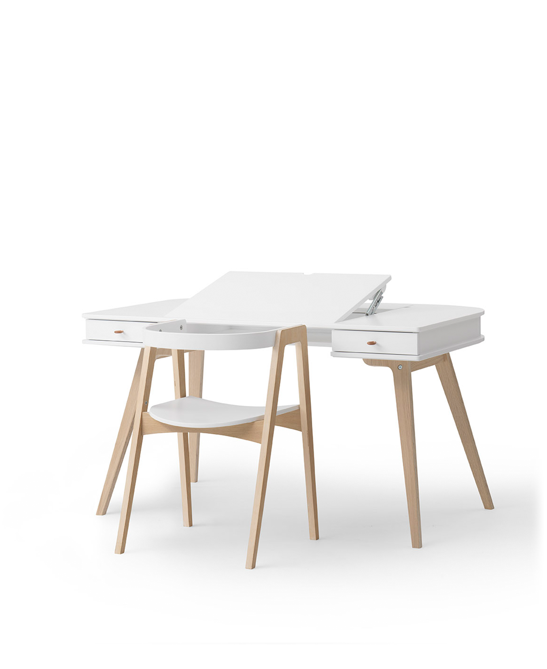 Bureau Wood 66 cm & chaise Wood avec accoudoirs, l'ensemble, blanc/chêne