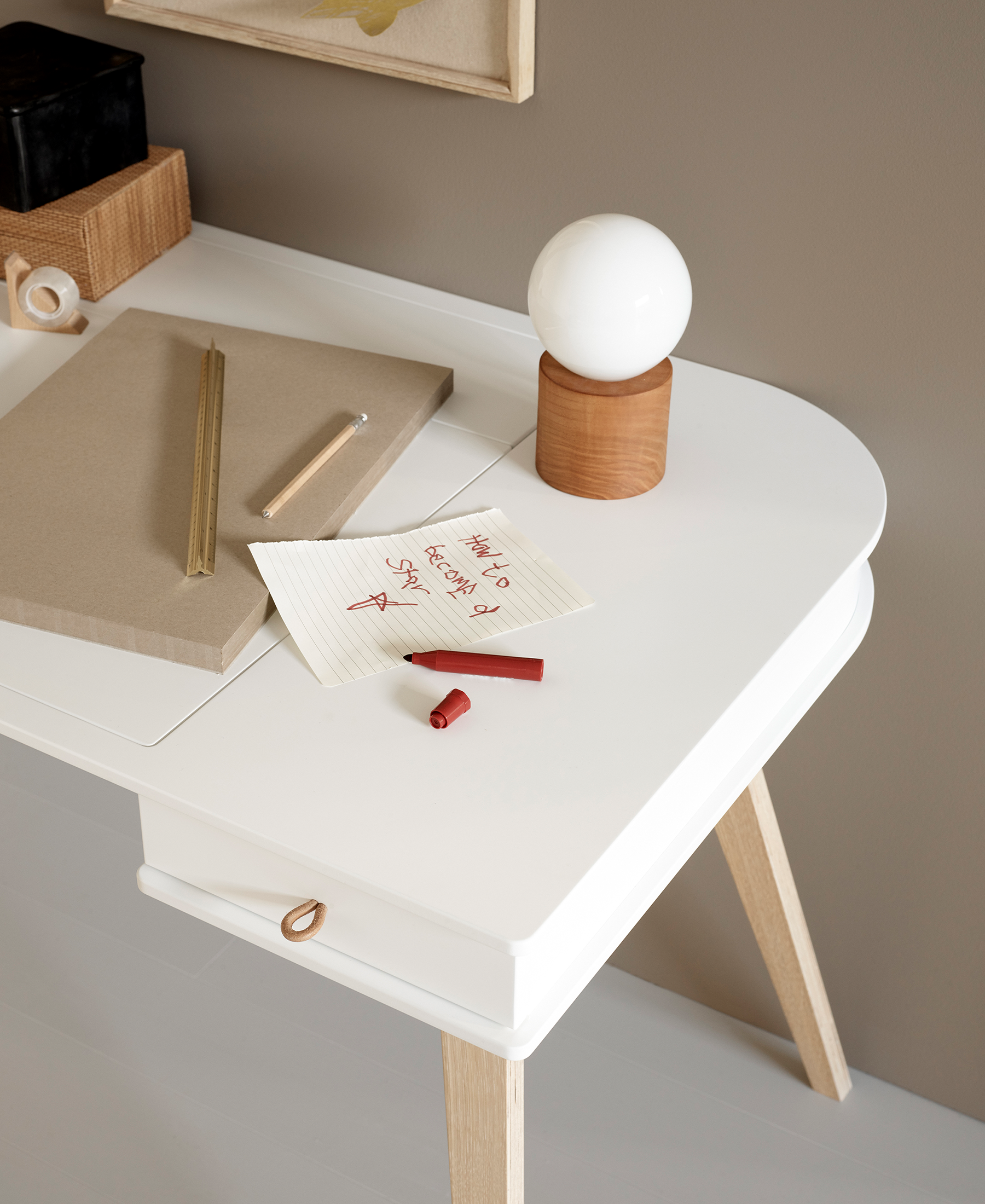 Bureau Wood 72,6 cm, blanc/chêne