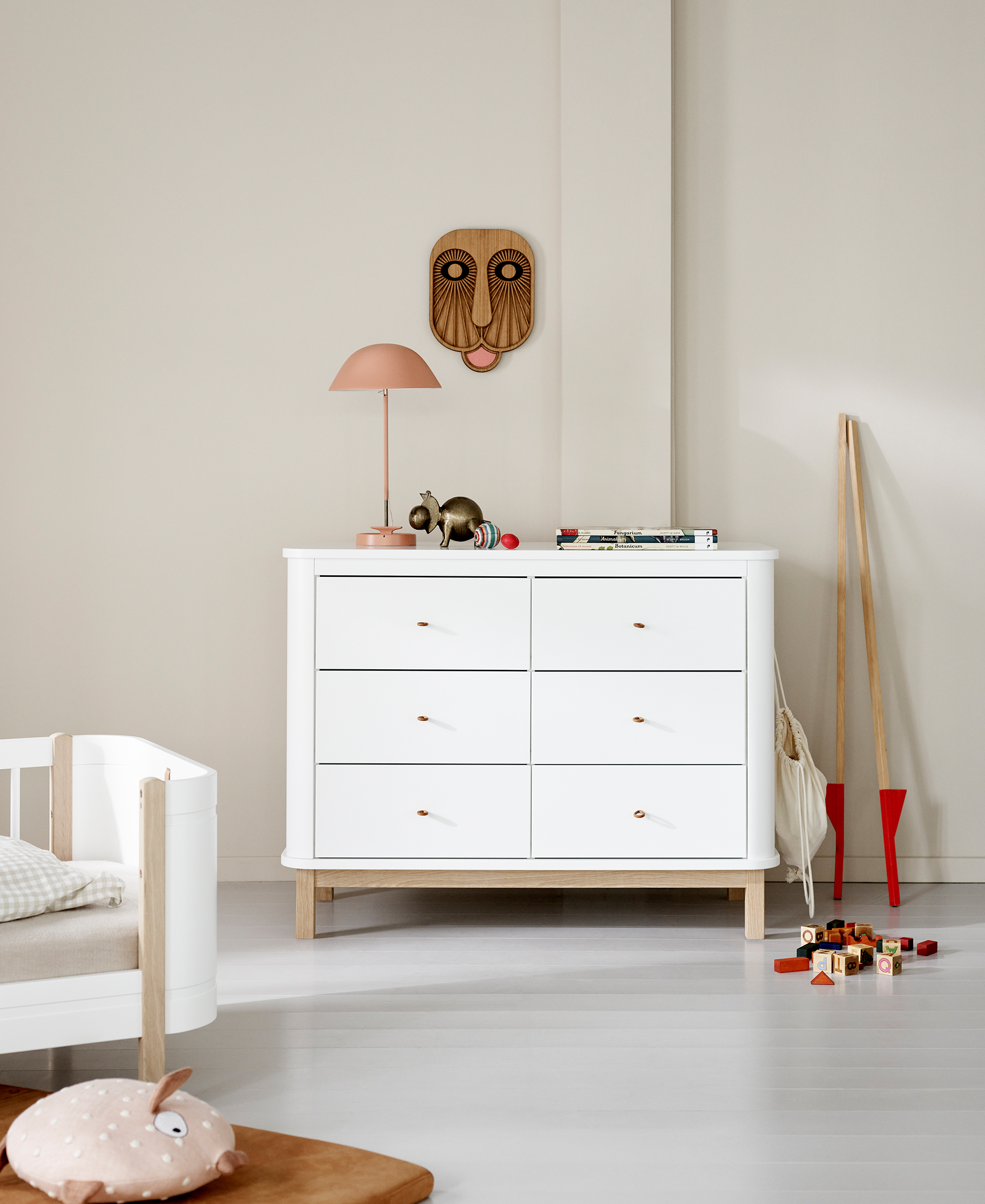 Commode 6 tiroirs Wood, blanc/chêne