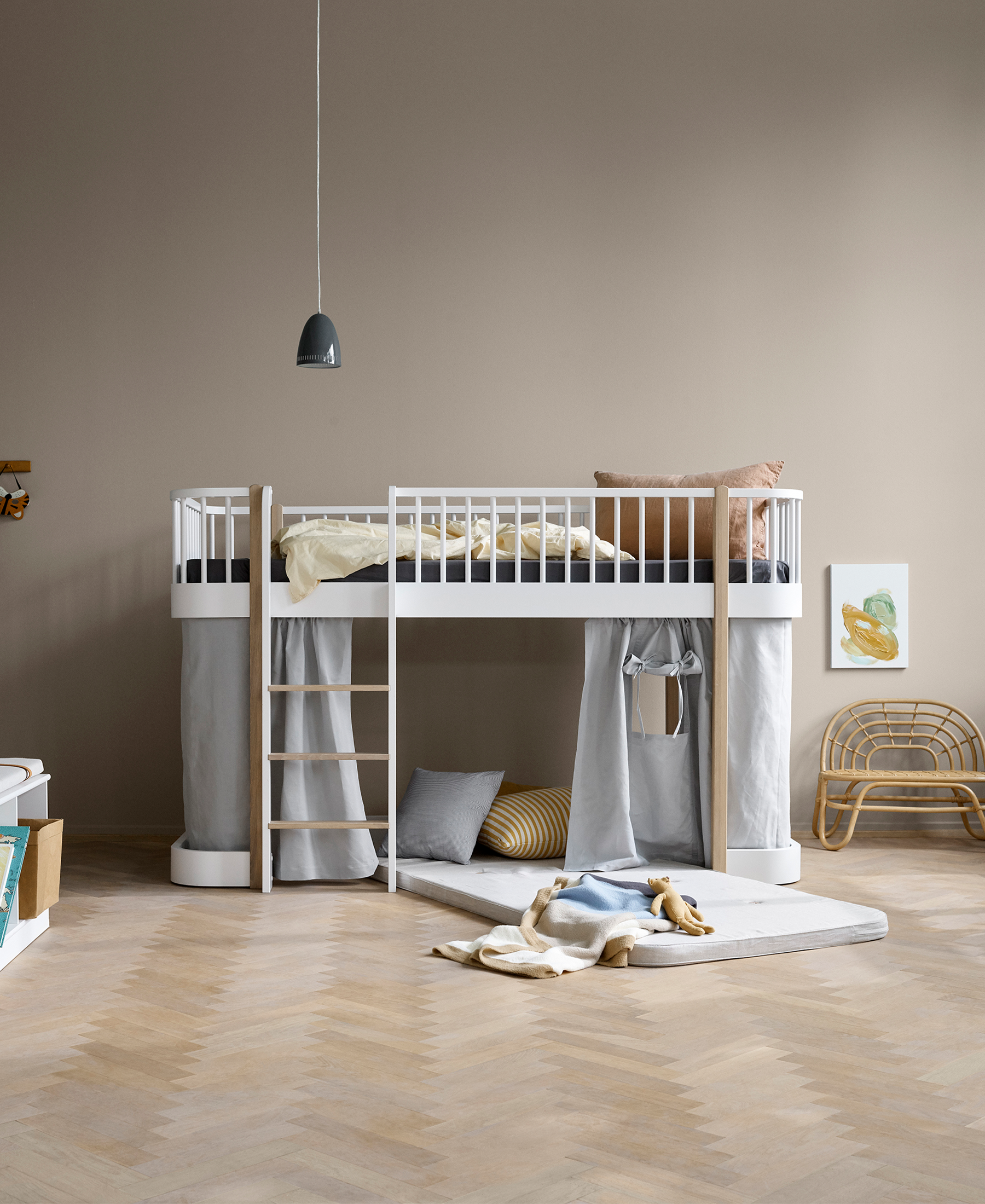 Lit mezzanine mi-haut Wood Original, blanc/chêne