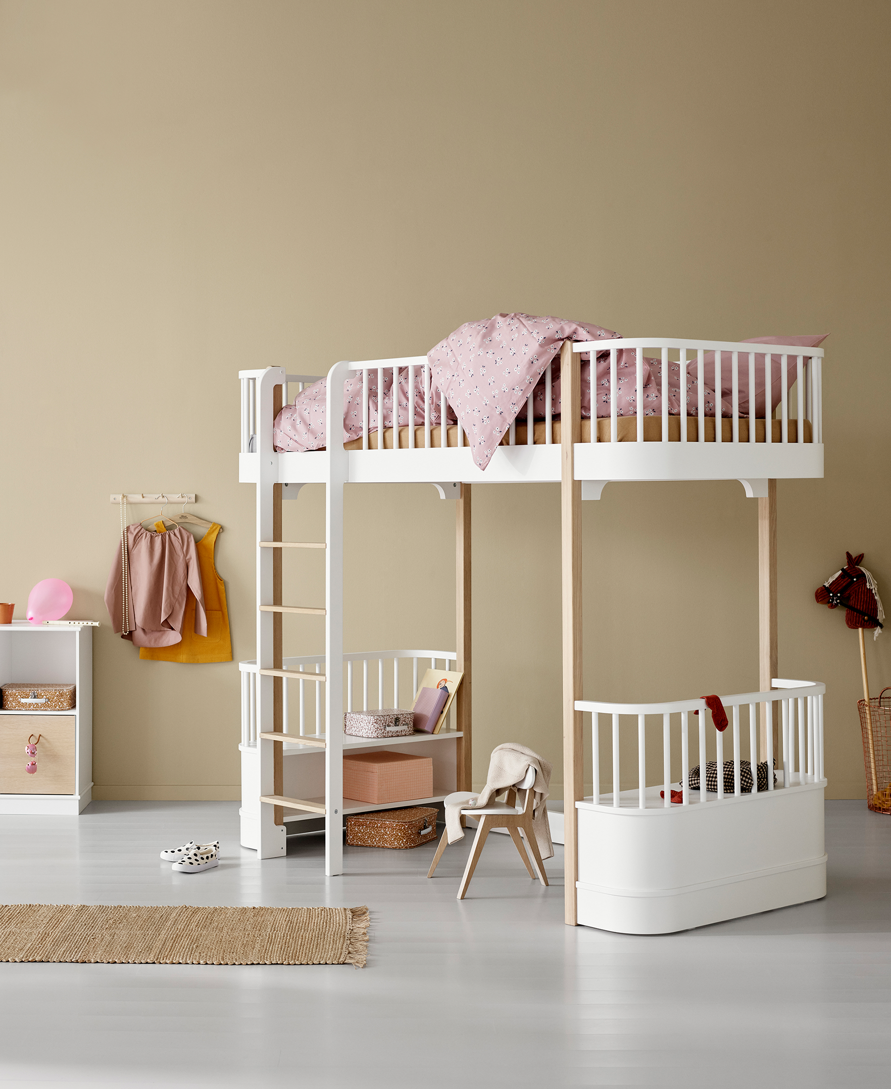 Lit mezzanine haut Wood Original, blanc/chêne
