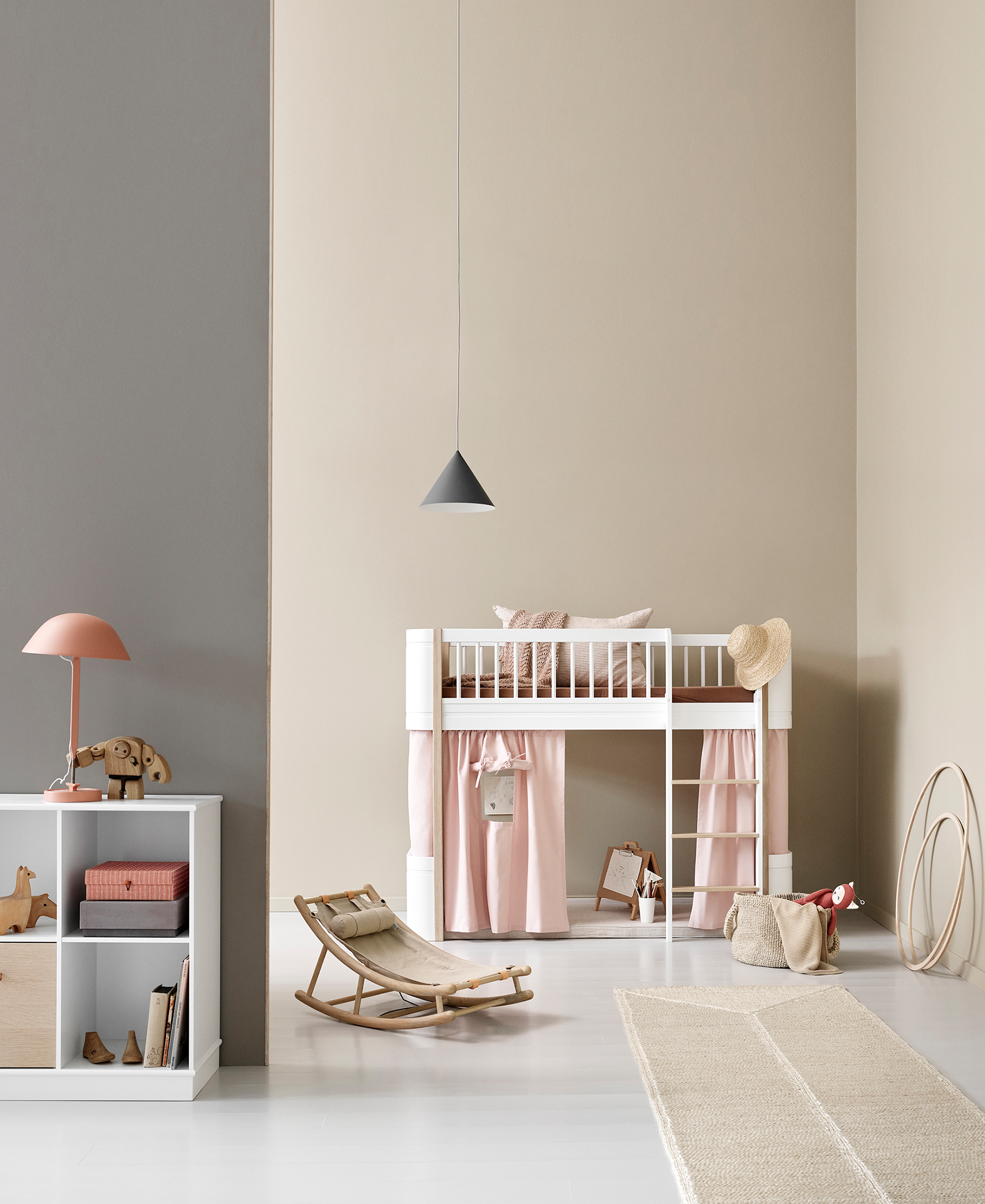 Rideau cabane pour le lit mezzanine mi-haut Wood Mini+, rose