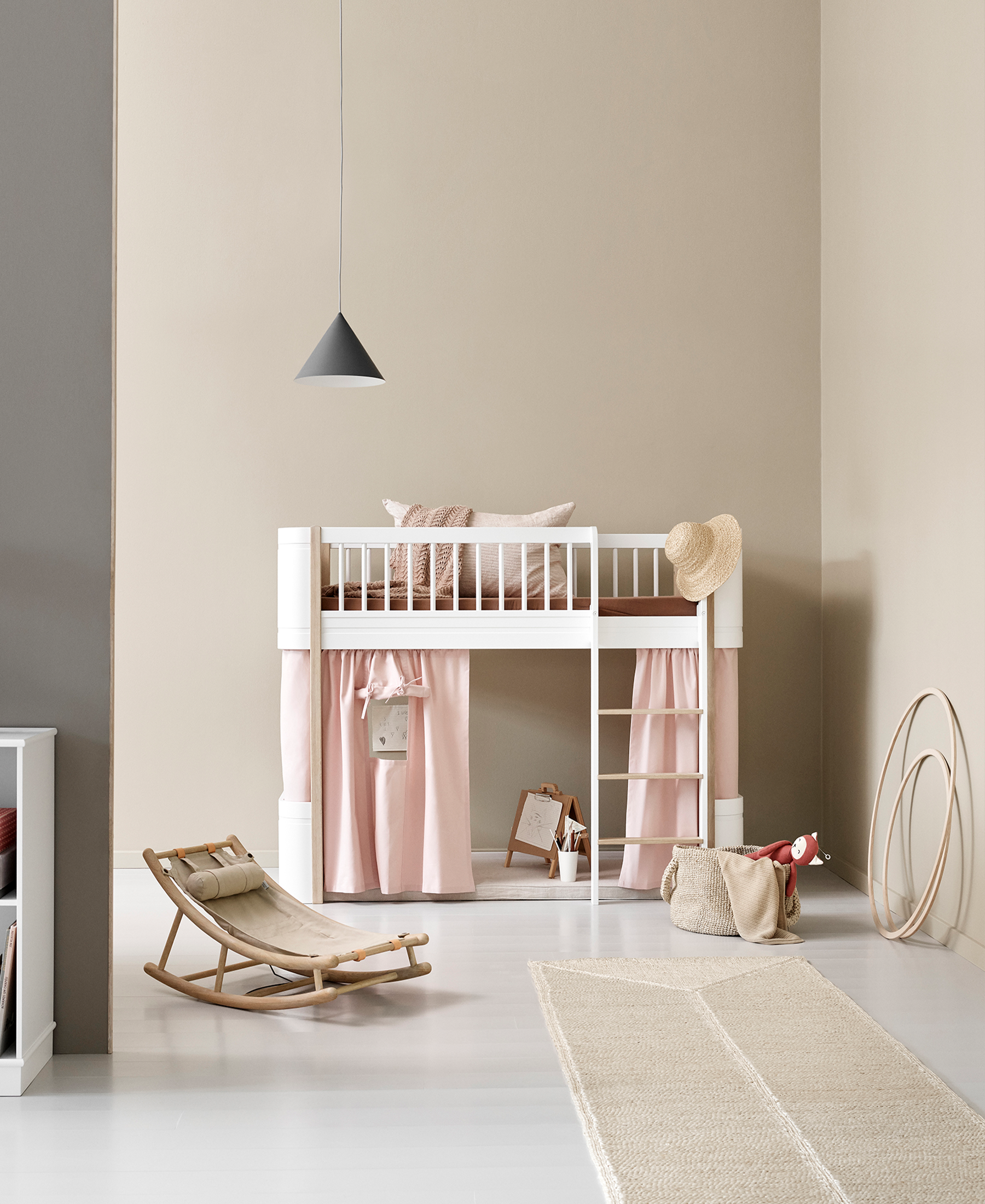 Lit mezzanine mi-haut Wood Mini+, blanc/chêne