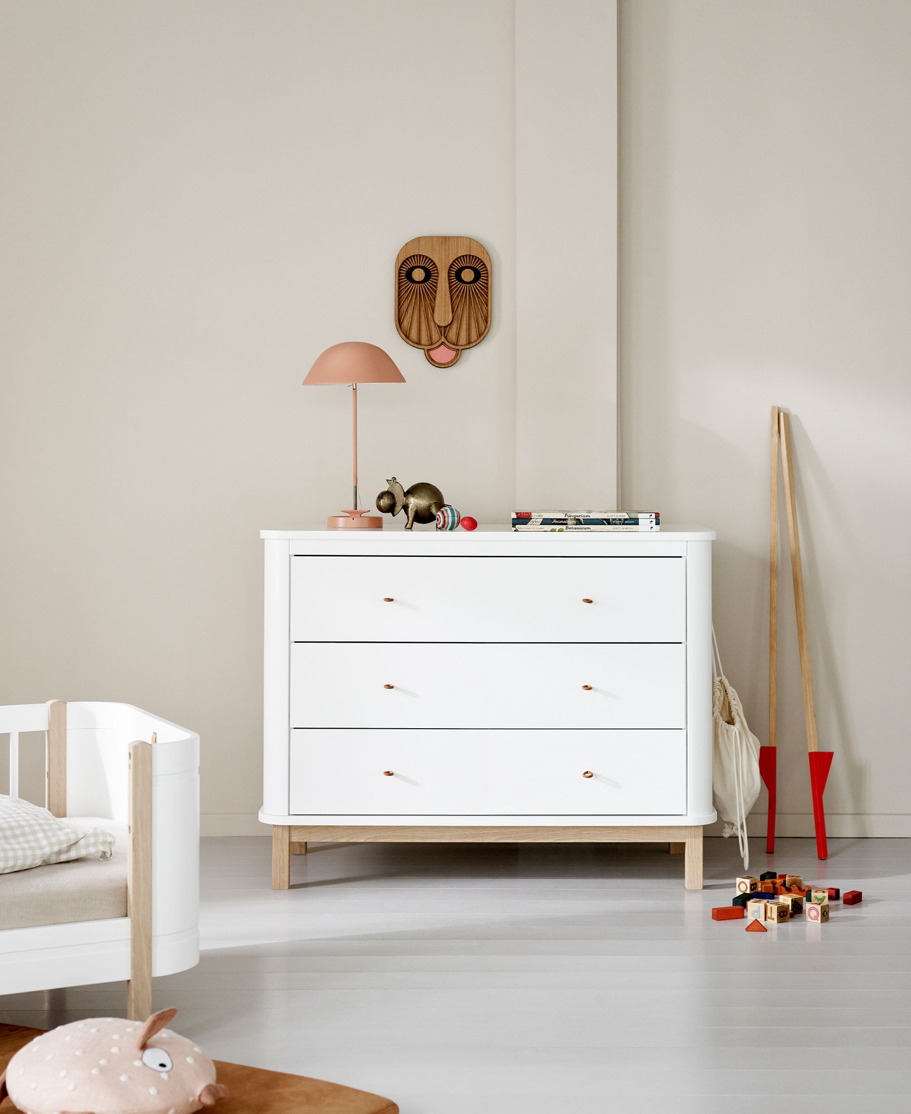 Commode 3 tiroirs Wood, blanc/chêne
