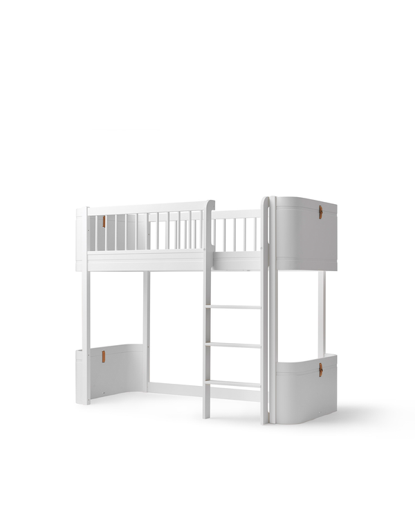 Lit bébé évolutif Mini+ avec kit junior inclus en lit mezzanine mi-haut, blanc