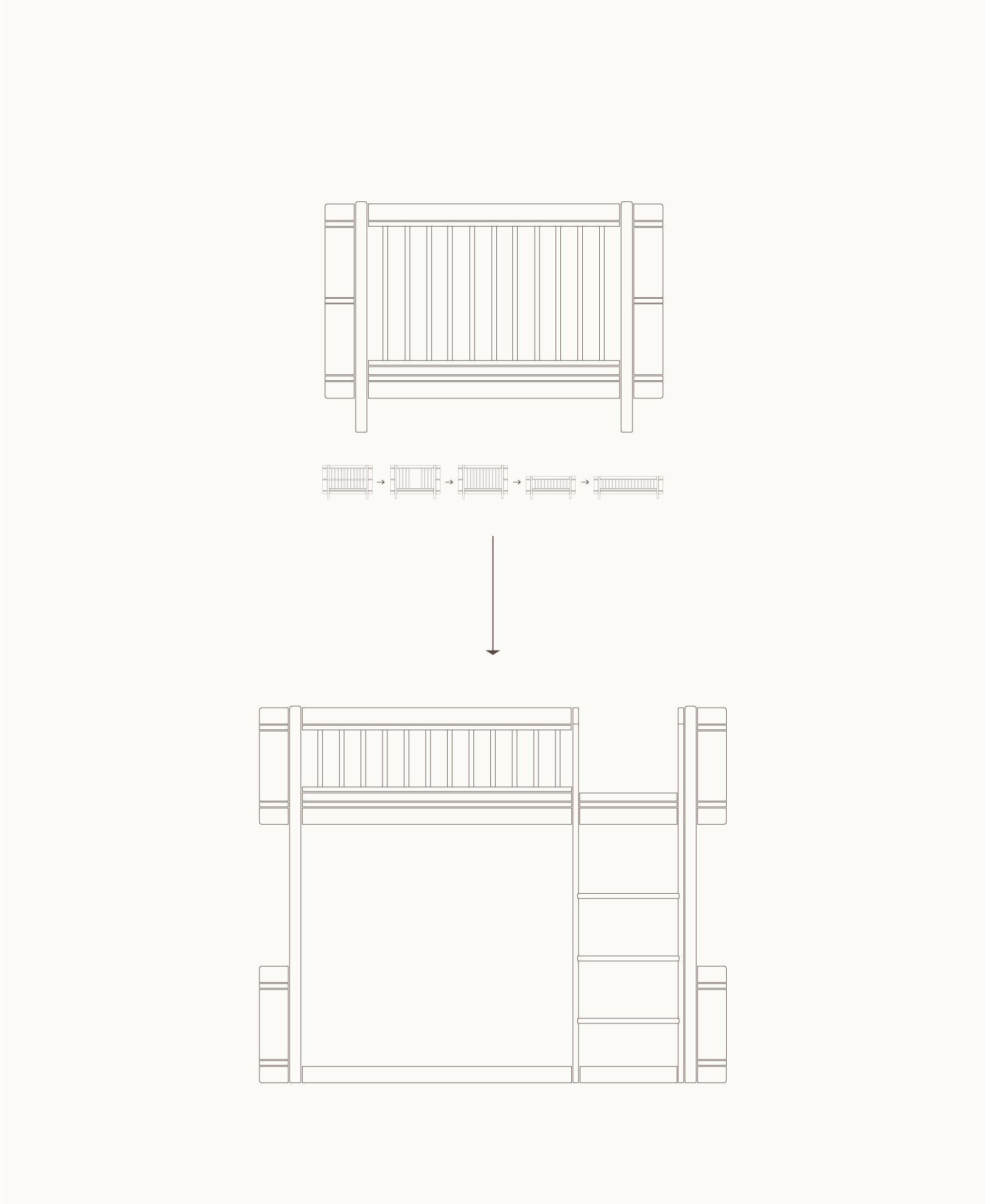 Lit bébé évolutif Mini+, avec kit junior inclus en lit mezzanine mi-haut, chêne