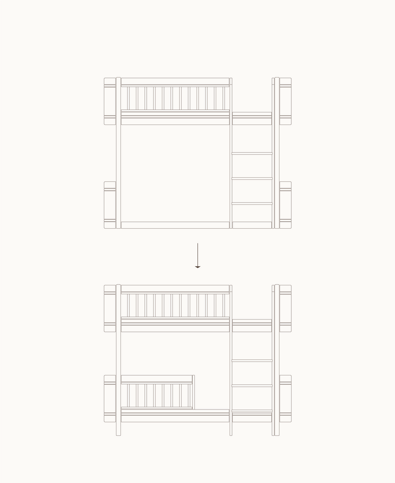 Lit mezzanine mi-haut Mini+ en lit superposé mi-haut, blanc/chêne