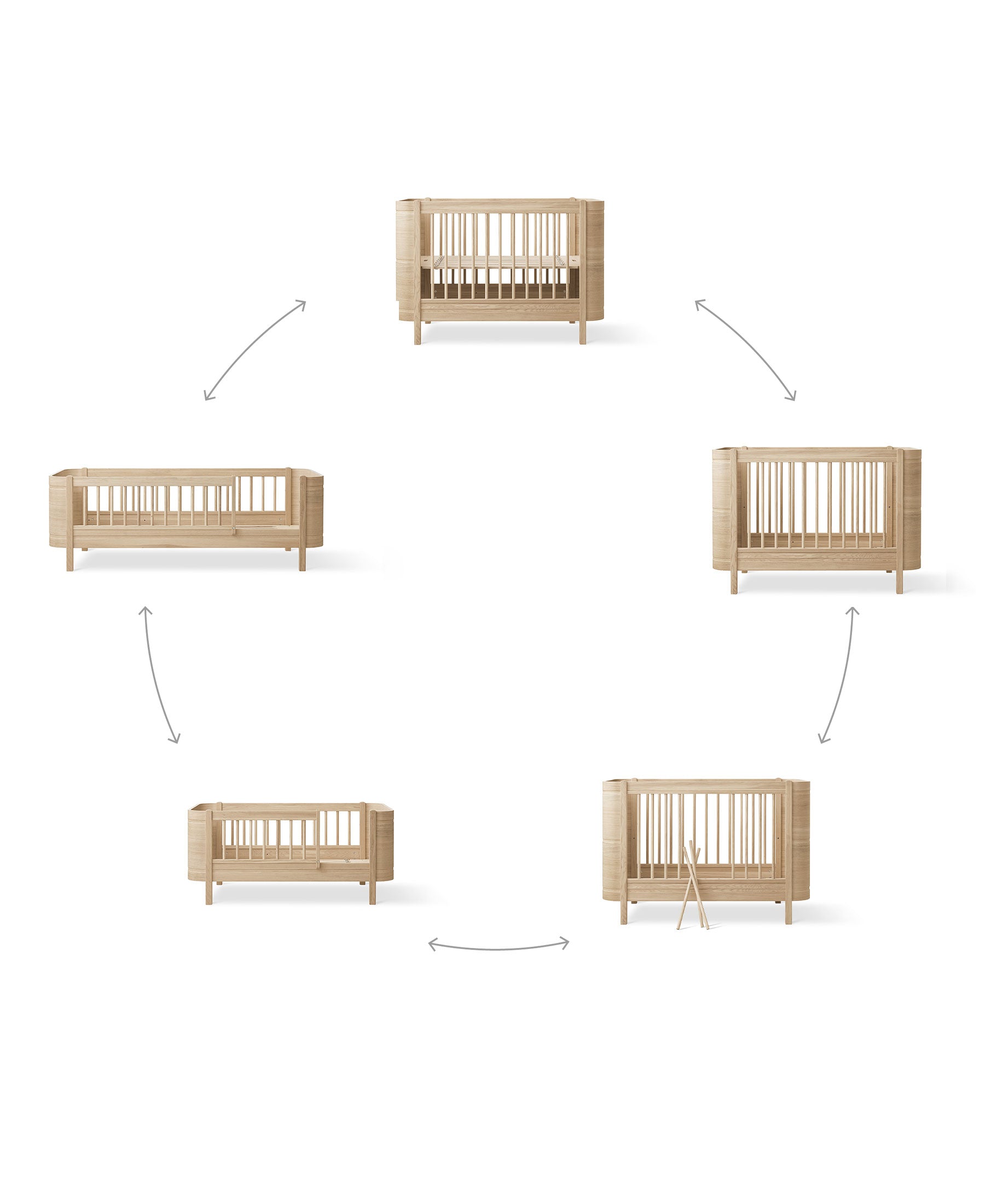 Lit bébé évolutif Wood Mini+ avec kit junior inclus, chêne