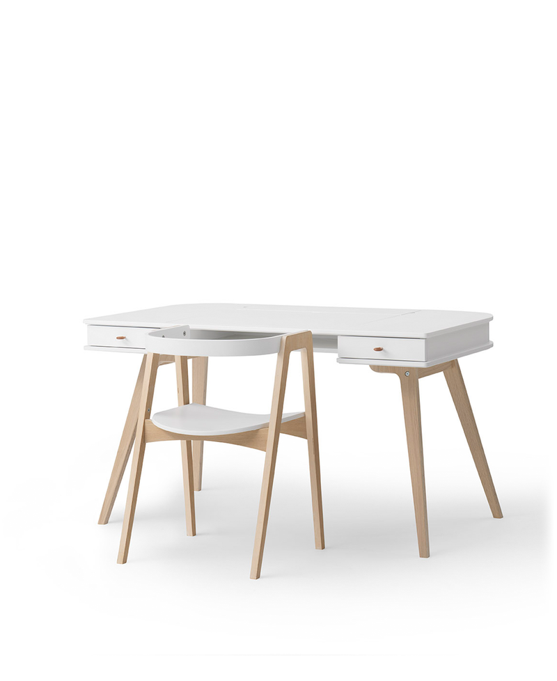 Bureau Wood 66 cm & chaise Wood avec accoudoirs, l'ensemble, blanc/chêne