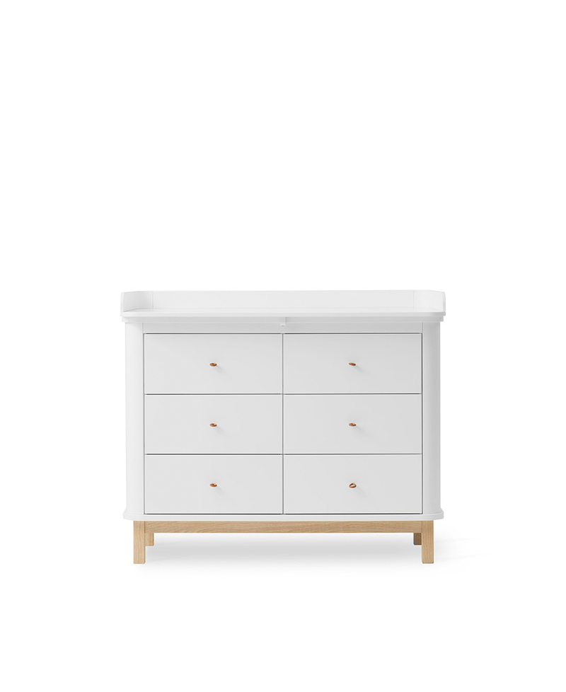 Commode à langer 6 tiroirs Wood avec grand plan, blanc/chêne – Oliver  Furniture FR