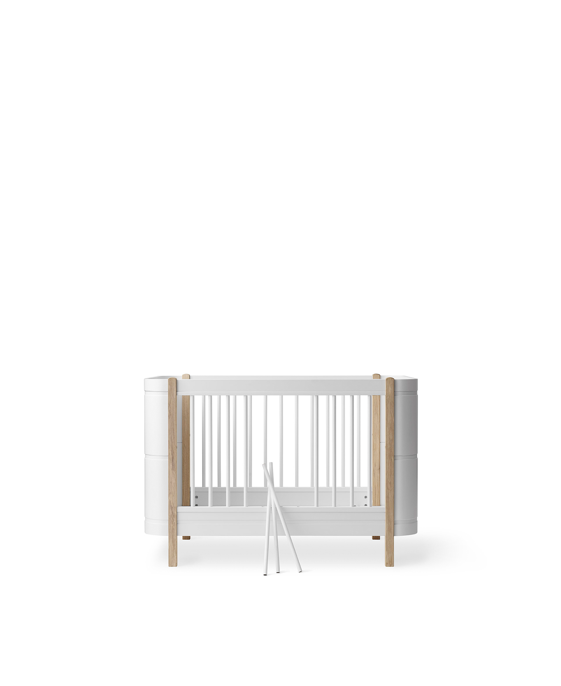 Lit bébé évolutif Wood Mini+ avec kit junior inclus, blanc/chêne