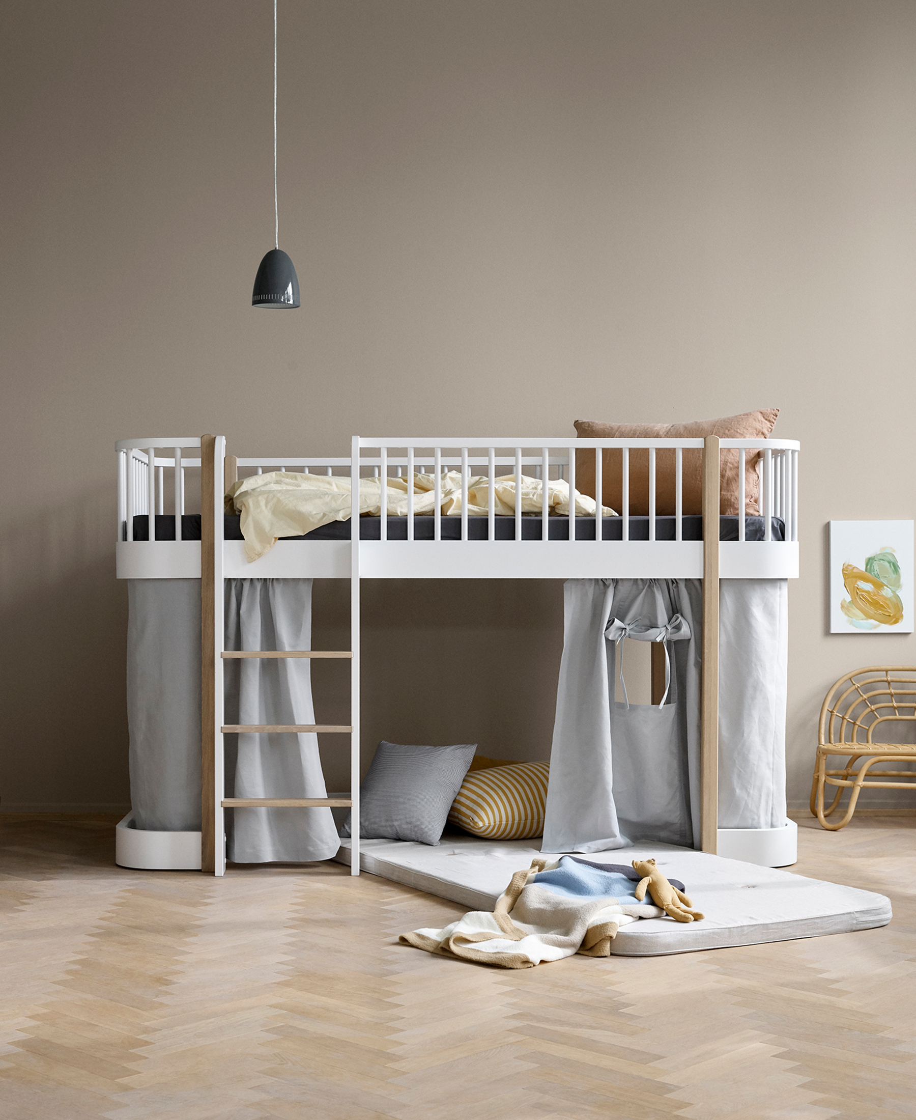 Rideau cabane pour lit mezzanine mi-haut (138 cm) Wood Original, gris