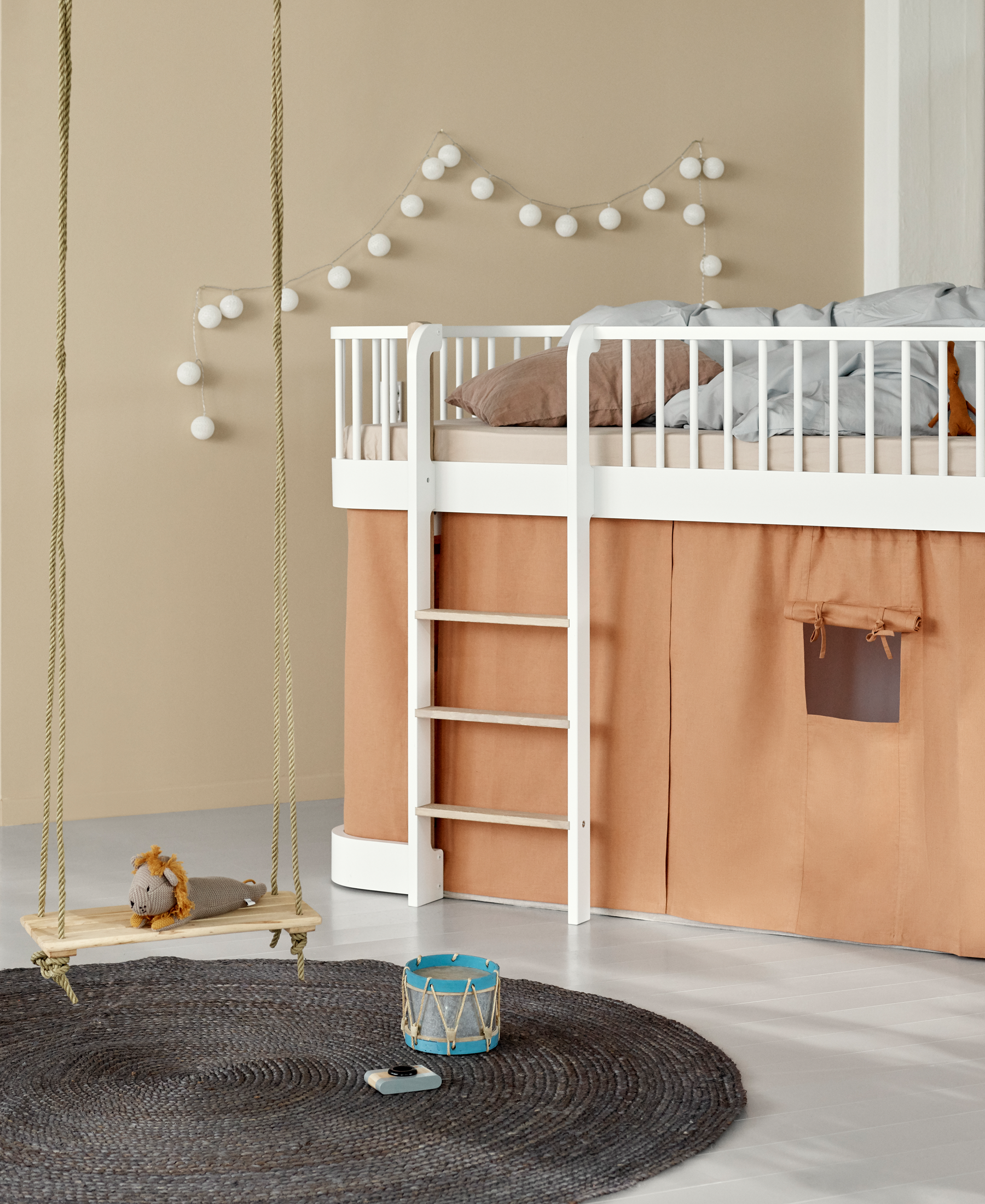 Rideau cabane pour lit mezzanine mi-haut (138 cm) Wood Original, caramel
