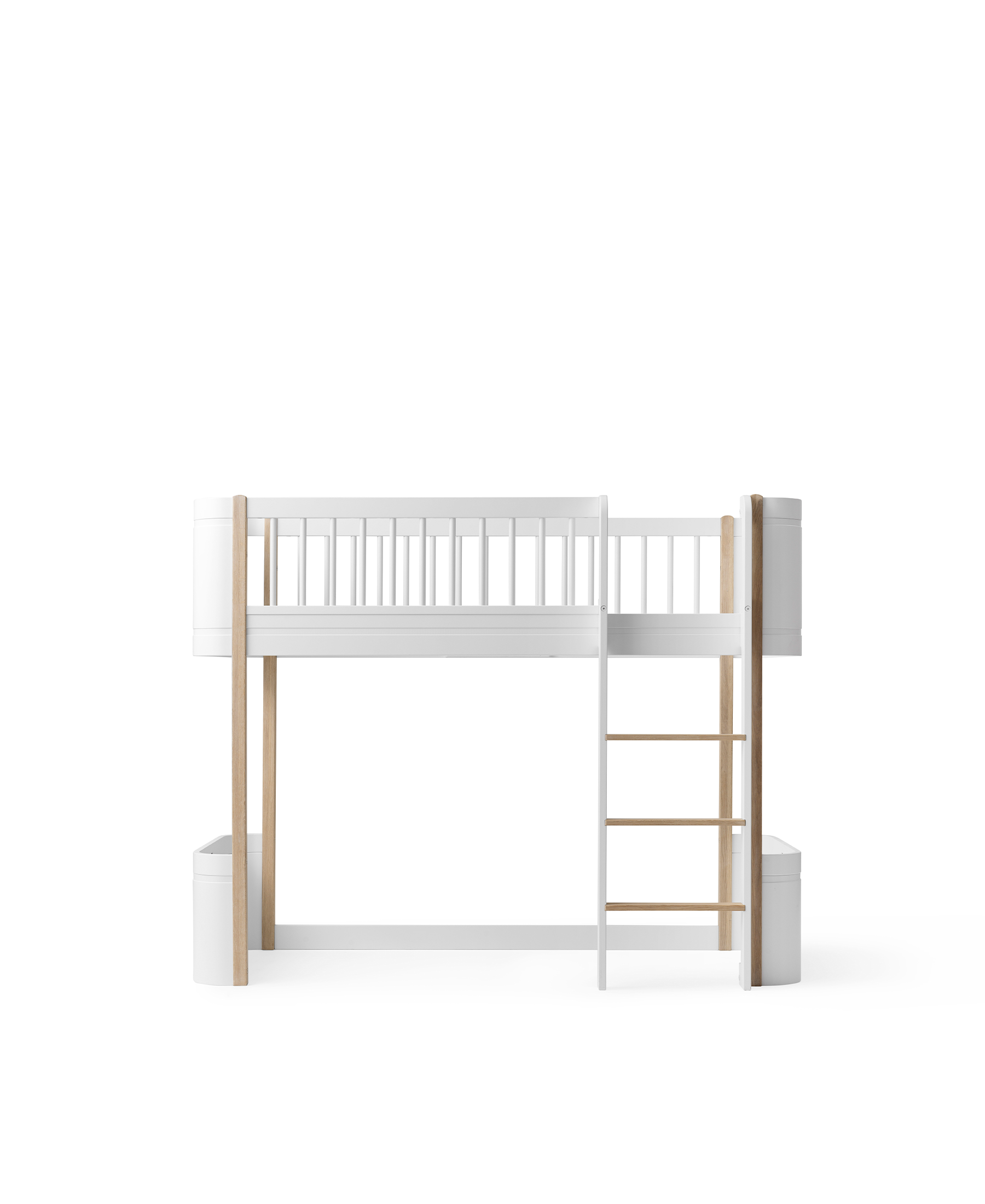 Lit mezzanine mi-haut Wood Mini+, blanc/chêne