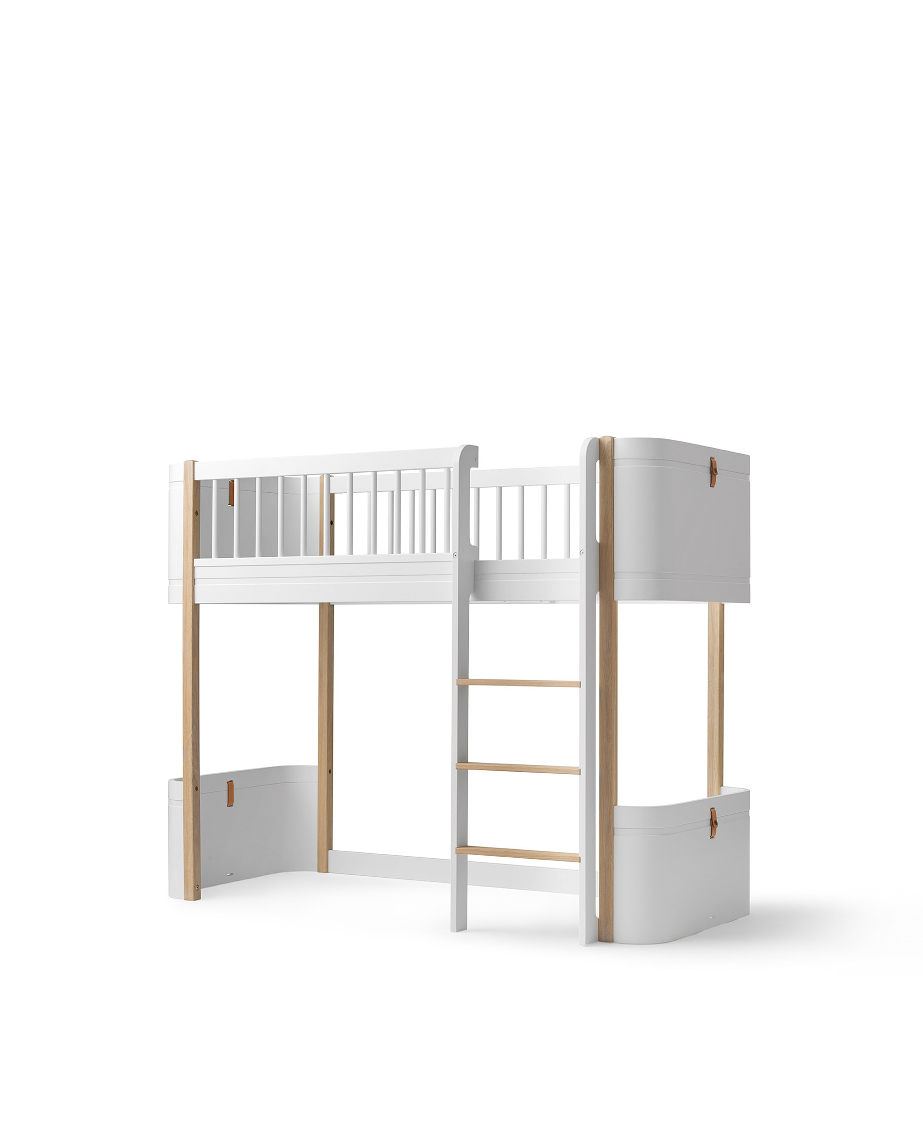 Lit mezzanine mi-haut Wood Mini+, blanc/chêne